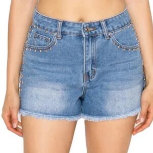 Cali 1850 Studded Denim Women Shorts Size US 5 / EU 27